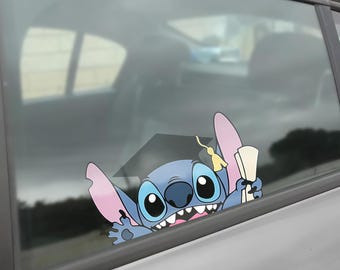Graduation Stitch Peeker Peeking Car Window Decals - Cute Disney Bumper Waterproof Vinyl Stickers - Lilo & Stitch - Pack Stickers UNZVSK05