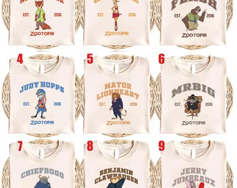 Zootopia Varsity Shirt, Birthday Gift for Zootopia Fan, Disneyland Shirt, Disney World Shirt, Nick Wilde, Judy Hopps, Gazelle, Flash AXE505