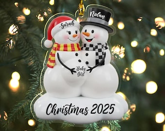Expecting Parents Personalized Ornament, Snowman Couple - Hand Personalized Christmas Ornament AXJQ15