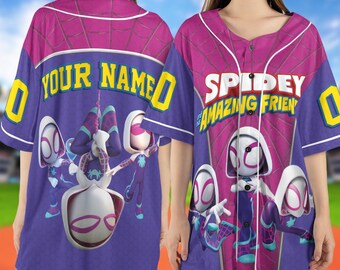 Personalized Ghost-Spider Spidey Baseball Jersey,  Gwen Stacy Spidey Birthday, Spidey and His Amazing Friends Birthday Shirt OHR201