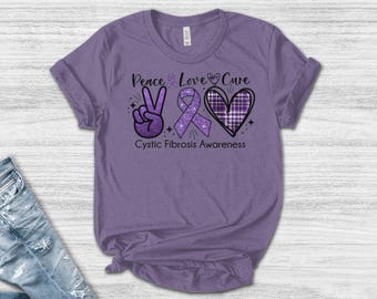 Cystic Fibrosis Awareness Shirt, Peace Love Cure T Shirt, In May I Wear Purple Tshirt, Purple Rainbow Shirt, Purple Ribbon UOWI20