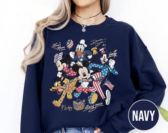Sudadera Disney Mickey y sus amigos 250 aniversario 4 de julio, Mickey Mouse patriótico, camiseta del Día de la Independencia con bandera de EE. UU. y fuegos artificiales SMUV09-SW