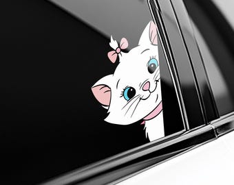 Marie Cat Peekaboo Peeker Peeking Car Window Decals - Bumper Vinyl Stickers - The Aristocats - Pack Stickers UNXCSK06