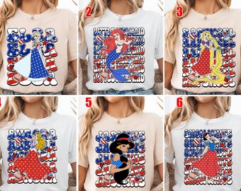 Disney Princess 4th of July Shirt, Elsa Ariel Jasmine Aurora Rapunzel Snow White, Patriotic Princess T-Shirt, Independence Day Shirt UNYJ02
