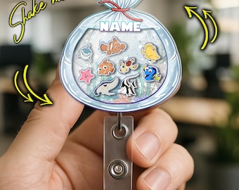 Personalized Disney Finding Nemo Shaker Badge Reel, Custom Disney Ocean Characters Gift,  Retractable ID Holder SL3N01