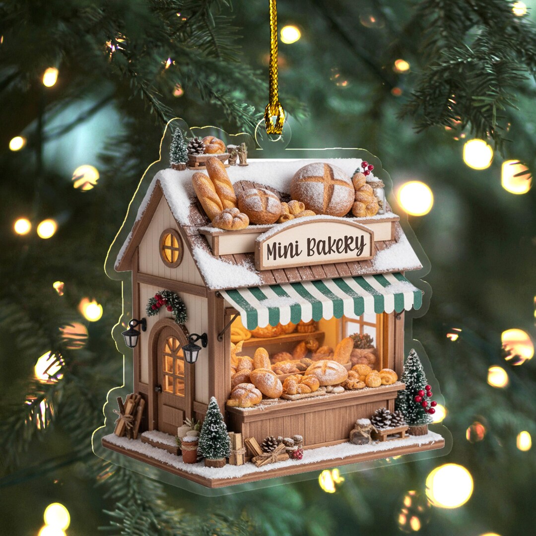 Personalized Mini Bakery Christmas Ornament, 2D Glat Rustic Bread Shop ...