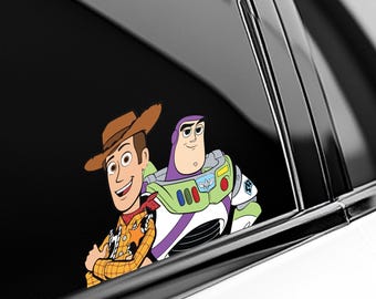 Buzz and Woddy Peeker Peeking Car Window Decals - Bumper Waterproof Vinyl Stickers - Toy Story Pack Stickers UNYLSK06