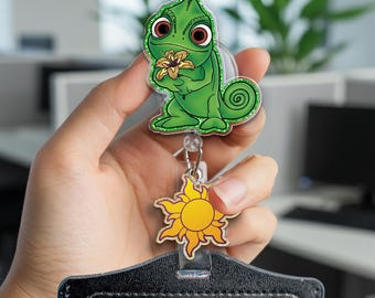 Pascal Retractable Badge Reel, Nurse Teacher ID Holder, Cute Tangled Chameleon Work Accessory, Cartoon Badge Clip Gift OHZT16