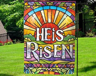 He Is Risen Religious Garden Flag/Happy Easter Decor/Easter Cross Garden Flag Double Sided/He Is Risen Flag/Easter Garden Flag OGQT09