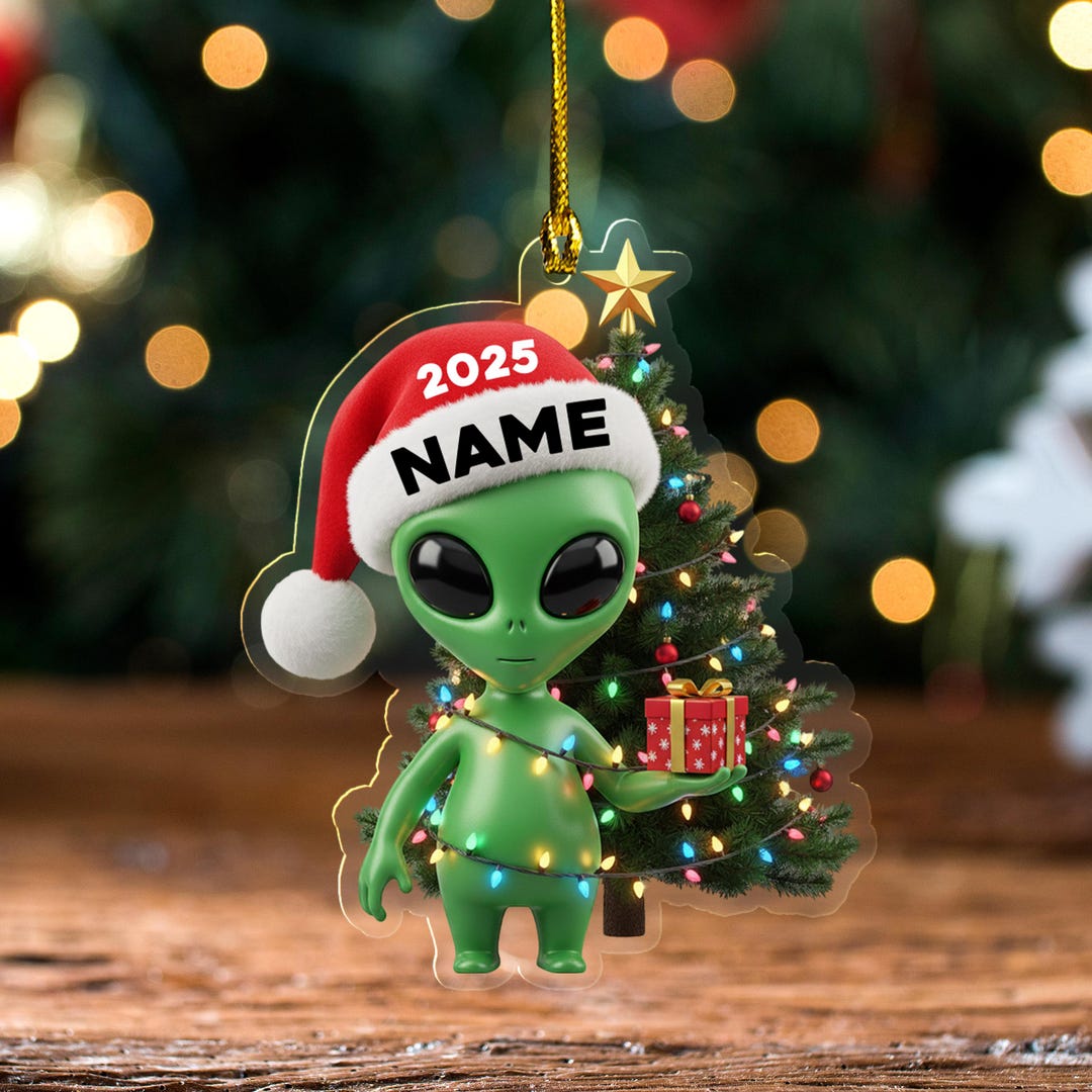 Personalized Funny Alien 2D Flat Christmas Ornament, Custom Name Cute ...