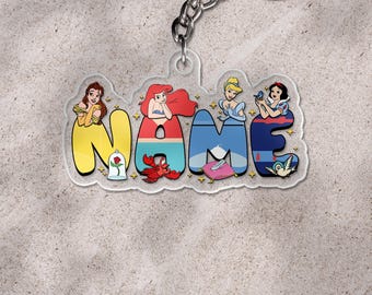 Personalized Princess Squad Alphabet Christmas Keychain, Custom Name Princess Team Christmas Tree, Princess Party Girl Xmas Gift SK4Q53