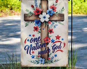 One Nation Under God Patriotic 4th of July Garden Flag, Welcome 4th of July Garden Flag,Independence Day Yard Decor,USA Porch Flag UNYA23