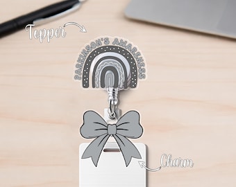 Parkinsons Awareness Badge Reel, Silver Ribbon Nurse ID Holder, Medical Support Gift,Badge Holder ID Holder UOWV04-4