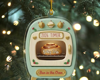 Personalized Bun In The Oven Ornament, Pregnancy Announcement Ornament, 2D FLAT Expecting Baby Bun In Oven Christmas Ornament AXJ202