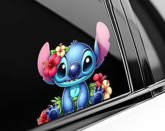 Cute Hawaiian Stitch Peeker Peeking Car Window Decals - Tropical Bumper Waterproof Vinyl Stickers - Lilo & Stitch - Pack Stickers UNXDSK06