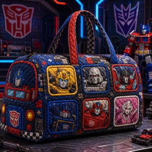 Transformers Quilted Weekend Bag, Robot Travel Duffle Bag, Autobot Overnight Carry On Bag, Sci Fi Fan Gift SRD-1YM40