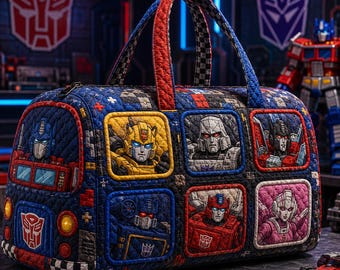 Transformers Quilted Weekend Bag, Robot Travel Duffle Bag, Autobot Overnight Carry On Bag, Sci Fi Fan Gift SRD-1YM40