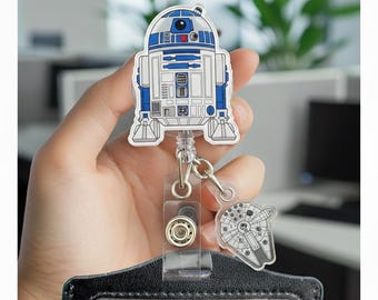 Custom Starwar R2-D2 Shape Acrylic Badge Reel With Charm, Custom Employee Appreciation Keepsake,Personalized Star war gift for fans UAREN27