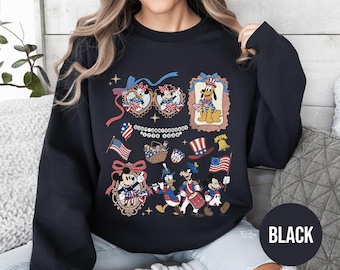 Sudadera Disney Mickey y sus amigos 250 aniversario 4 de julio, Mickey Mouse patriótico, camiseta del Día de la Independencia con bandera de EE. UU. y fuegos artificiales SMUV10-SW
