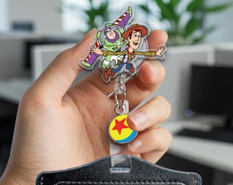 Toy Story Friends Badge Reel, Buzz Woody Jessie Acrylic ID Holder, Retro 90s Disney Badge, Nurse Gift for Healthcare Worker UNAE15