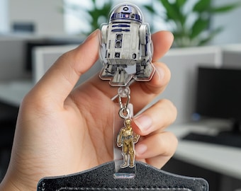 R2-D2 & C-3PO Star Wars Badge Reel – Droid Duo ID Holder | Galaxy Work Badge Clip | Fun Sci-Fi Gift for Star Wars Fans OHZ515