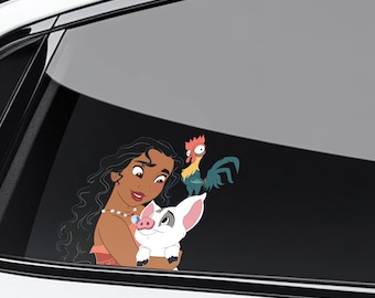 Pegatina de Moana: Hei Hei y Pua acurrucándose juntos. Pegatina de Disney para portátiles, botellas de agua, teléfonos y más. AXHE10