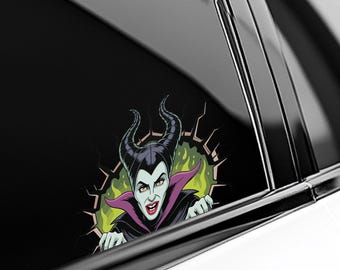 Maleficent Peekaboo Peeker Peeking Car Window Decal - Bumper Waterproof Vinyl Sticker - Disney Villains - Pack Stickers UNZOSK01