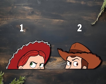 Jessie and Woddy Peeker Peeking Car Window Decals - Bumper Waterproof Vinyl Stickers - Toy Story Pack Stickers UNYASK06