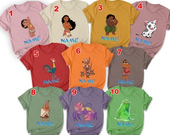 Moana Characters Group Shirt, Disney Moana Family Shirts, Name Customizable Shirt, Maui, Gramma Tala, Rooster, Disney Gift Shirts SKZD30
