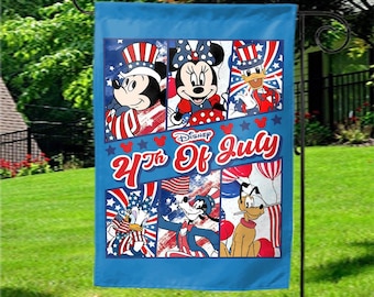 Bandera de Disney del 4 de julio, bandera patriótica de jardín de Mickey y sus amigos, decoración exterior del Día de la Independencia/Disney 4 de julio OHSW17