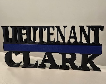 Placa de identificación de policía personalizada de línea azul delgada: rango y nombre personalizados