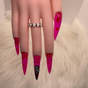 Scream Ghost Face Halloween Stiletto Press-On Nails