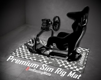 Sim Racing Rig Mat | Racing Checkered Flag | Custom Track Design | Anti Slip Floor Mat for Sim Racing Setup | Gaming Cockpit Mat