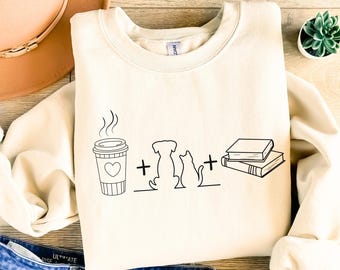 Dogs Coffee Books Sweatshirt, Book Lover Gift, Cat Sweatshirt, Coffee Lover Sweatshirt, Dog Lover Gift, Reader Sweatshirt, Dogs and Books