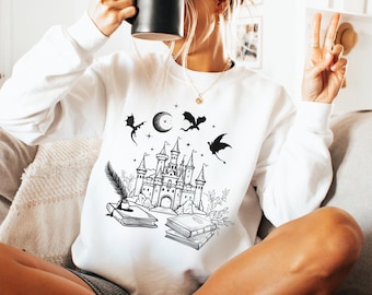 Sweatshirt drakenboekenliefhebber | Fantasy Reader-trui | Drakentrui boekenwurm | Leuk kinderachtig cadeau | Leraar bibliothecaris