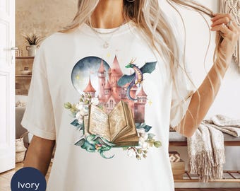 Dragon Book Lover T-Shirt | Fantasy Reader Tee | Bookworm Dragon Shirt | Cute Bookish Gift | Librarian Teacher Apparel