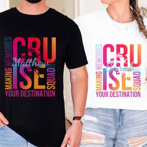 Gepersonaliseerde T-shirt met cruisevakantie | Aangepast vakantie-T-shirt | Meisjesreis, afstuderen, verjaardagscadeau | Shirt vrijgezellenfeest