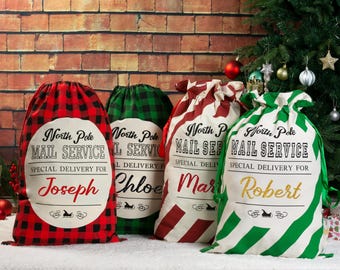 Saco de Papá Noel personalizado, saco de Navidad con nombre personalizado, saco de Papá Noel de lona para Navidad, bolsa de Papá Noel para Nochebuena, regalo de Navidad, saco con nombre para regalos de Navidad