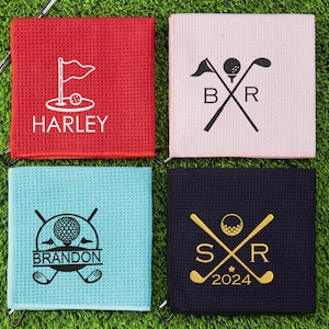 Serviette de golf brodée, serviette de golf personnalisée pour lui et elle, serviette de golf à monogramme, serviette de golf avec nom personnalisé, cadeau de golf pour papa, cadeaux de garçons d'honneur