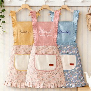 Grembiule personalizzato per donna, grembiule da cuoco a righe personalizzato con tasche, grembiule da cucina per adulti ricamato con spalline regolabili, regalo da fornaio per lei