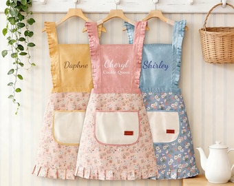 Personalized Apron for women,Custom Striped Cook Apron With Pockets,Embroidered Adult Baking Apron with Adjustable Straps,Baker Gift for Her