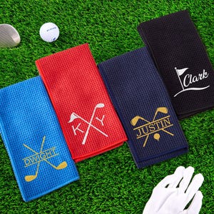Serviette de golf personnalisée, serviette de golf à monogramme personnalisée, cadeau de garçon d'honneur pour lui, cadeau de golf pour père, logo de serviette de golf, serviette de golf brodée