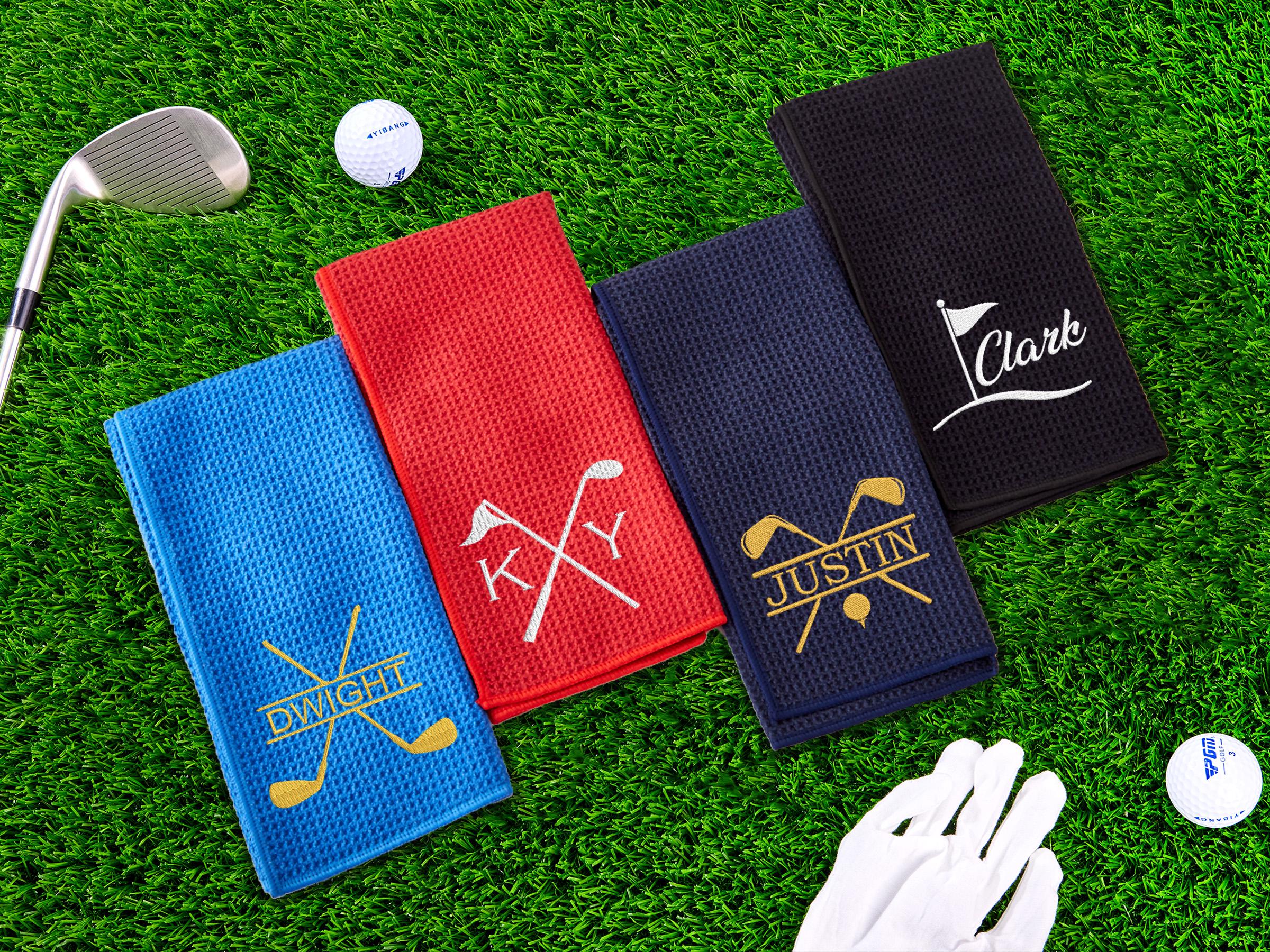 Asciugamano da golf personalizzato, asciugamano da golf con monogramma personalizzato, regalo per lo sposo, regalo da golf per il padre, logo dell'asciugamano da golf, asciugamano da golf ricamato