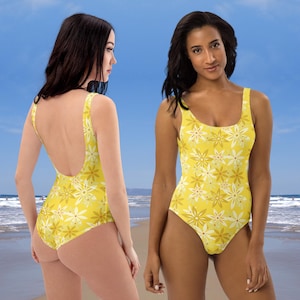 One-Piece Swimsuit | Bright Yellow with Yellow Flower Design | Colourful Swimsuit | Cheeky fit | Swimwear| Beachwear | Bathing Suits