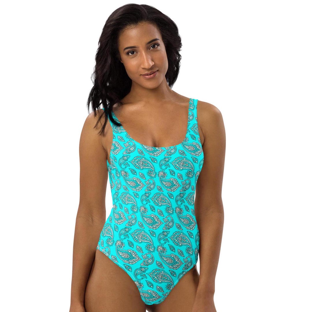 One-piece Swimsuit | Aqua With Turquoise and Aqua Paisley | Swimsuit ...