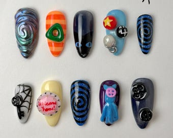Coraline Press On Nails | Spooky | Halloween | 3D nails | Handmade | Press On Nails | Reusable Gel Nails