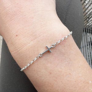 Sterling Silver Cross Bracelet, Silver Faith Bracelet, Dainty Jewelry, Christian Gift for Women, Dainty Cross Bracelet, Baptism Gift for Her
