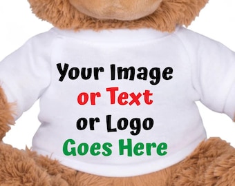 Custom Teddy Bear Shirt Personalized Plushies Shirt Stuffed Animals Teddy Bear shirt Your Image Text or Logo Memory Bear 8"-12" 14"-16" Tees