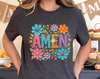 Amen T Shirt Christian Wildflower Tee Religious Floral Shirt Colorful Faith Gift For Her Adult Youth Toddler Baby Spiritual Church Outfit