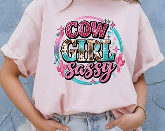 Sassy Cowgirl T Shirt Adult Youth Toddler Baby Pink Cheetah Leopard Print Western Graphic Tee Country Girl Aesthetic Retro Rodeo Cactus Gift